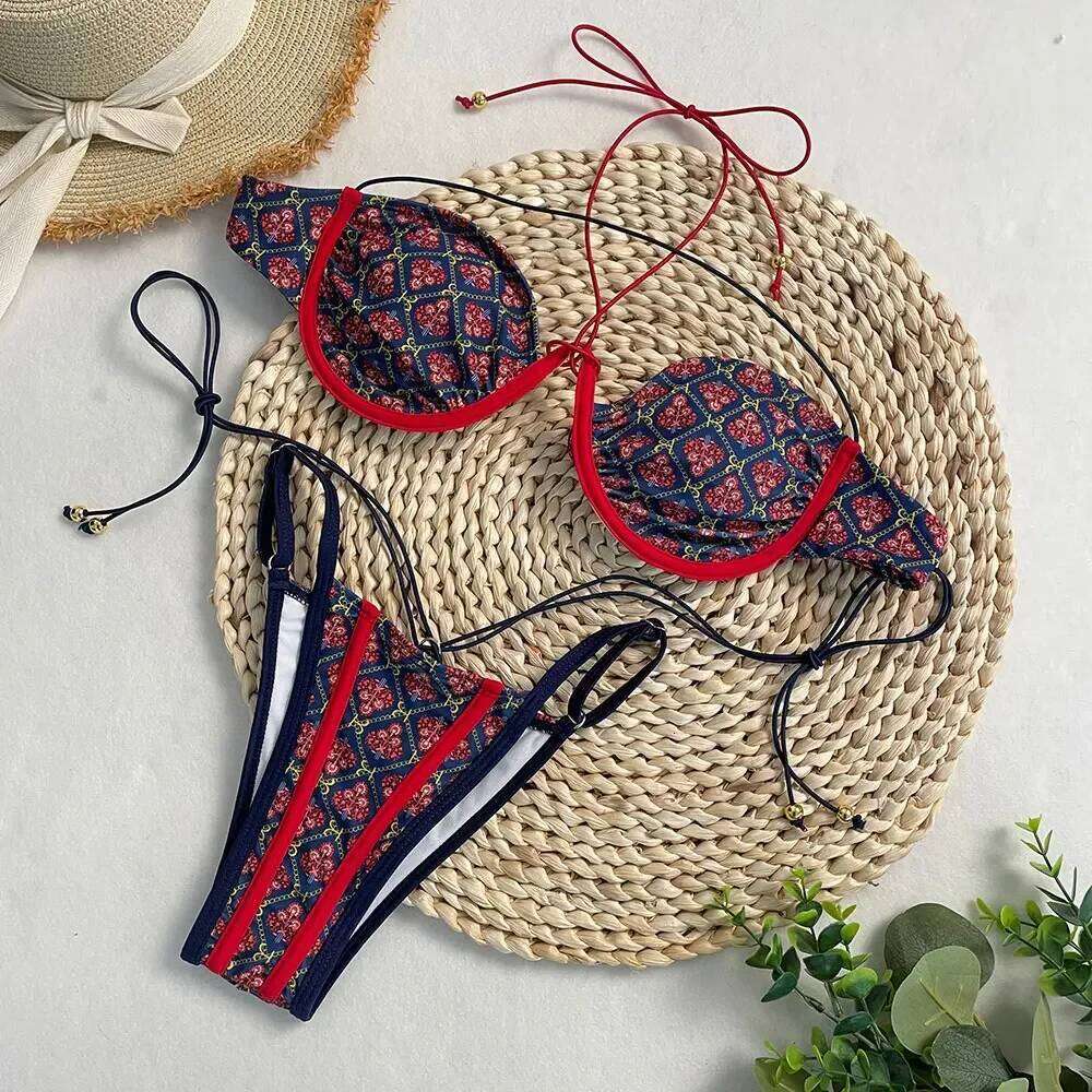 Women Hot Selling Bathing Suit New Summer Set Fashion Sexy Micro Lace Print Bikini Floral on Vacation Z260301