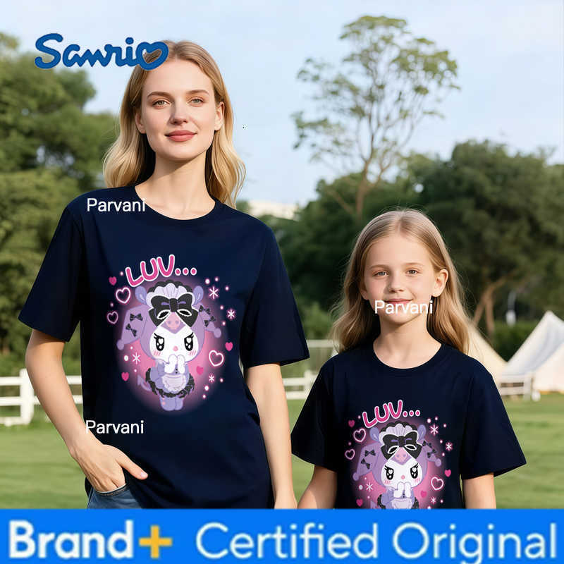 Sanrio Summer 2026 Kuromi LUV Pure Cotton Oversized Retro T-shirt Childrens Parent-child Casual Top single Piece H260302