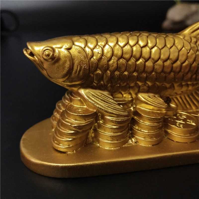 Gold Arowana Fish Statue Chinese Feng Shui Lucky Ornament Resin Craft Home Decoration GiftT260302