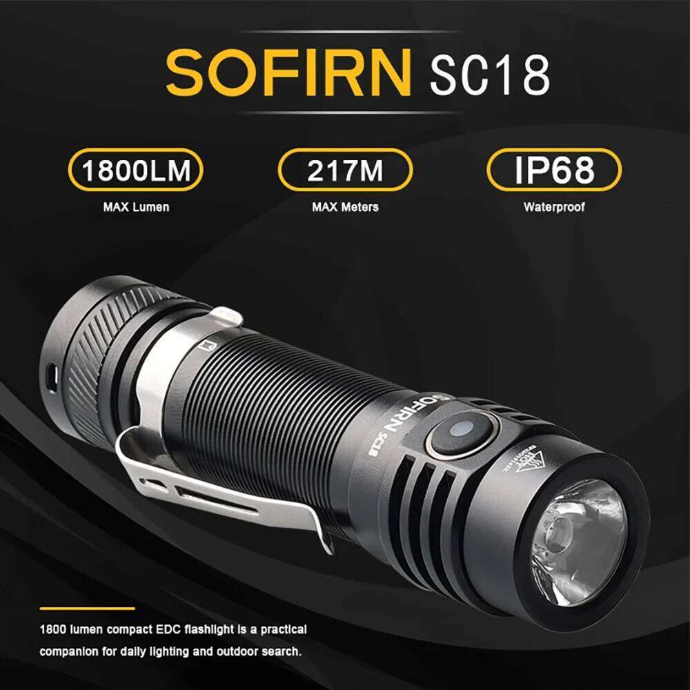 Sofirn SC18 1800lm SST40 LED 18650 Torch TIR Optics Lens EDC Flashlight USB C Rechargeable Lantern Z260301