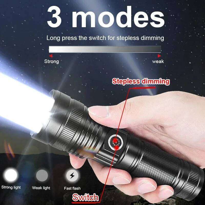 LED Flashlight 500W Ultra Bright 4 Modes Outdoor Portable Waterproof Camping Hunting Emergency Tactical Night Light Z260301