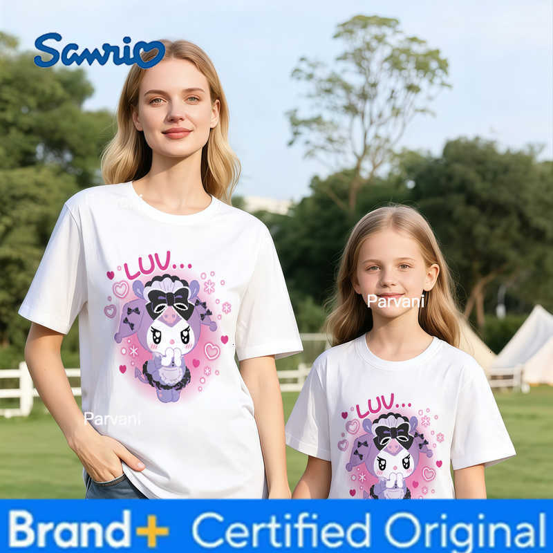 Sanrio Summer 2026 Kuromi LUV Pure Cotton Oversized Retro T-shirt Childrens Parent-child Casual Top single Piece H260302