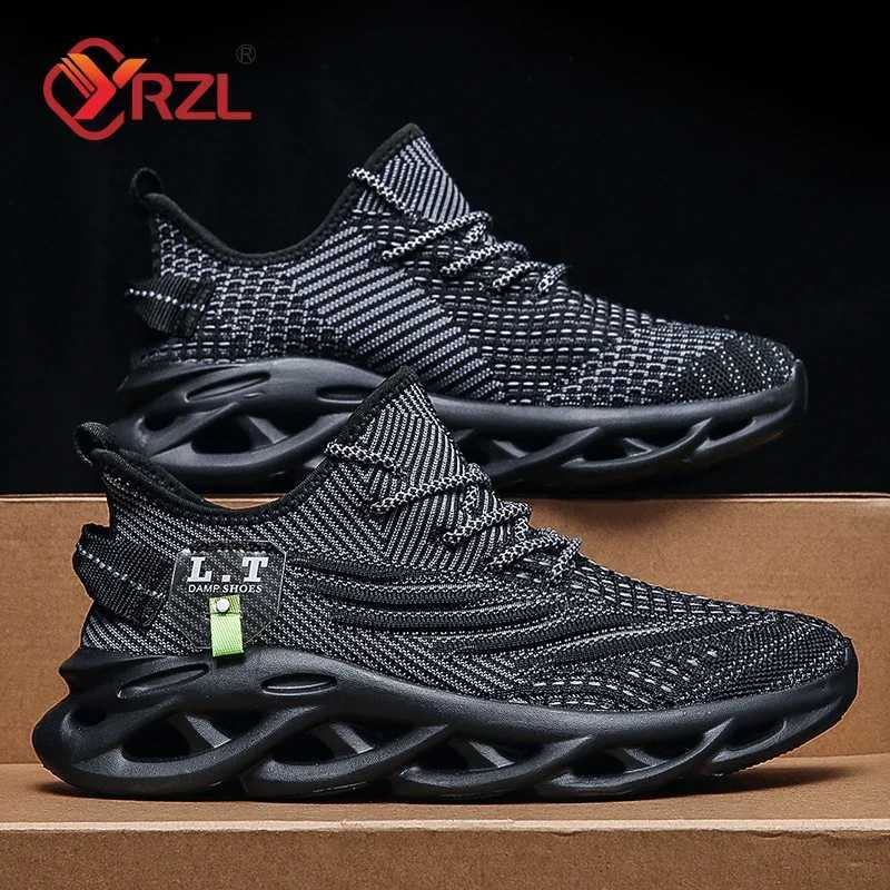 YRZL Men Sports Running Black Jogging Shoes Casual Sneakers Outdoor Breathable Mesh Women Light Shock-absorption Black Tennis K260302