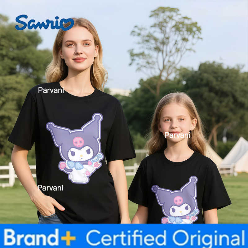 Sanrio 2026 Summer Kuromi Retro High-Quality 100 Cotton Mens T-shirt Oversized Cute Gradient Print Top Unisex Family Matching Y2k H260302