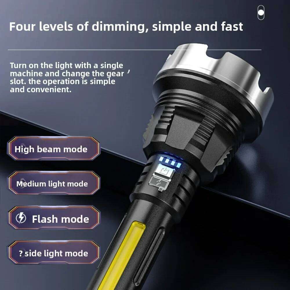 COB Side Light Super Bright LED Flashlight Rechargeable Multi-Functional Portable Long-Shot Torch for Home Outdoor Activities Z260301