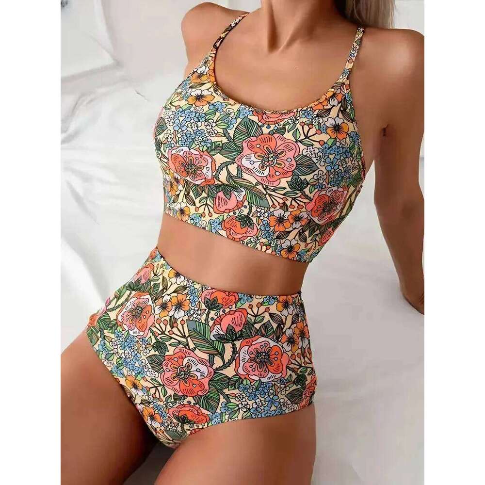 Print High Waisted Bikini Sexy Ruched Top & Cheeky Bottom Y2K Swimsuit 2026 Summer Floral Vintage Bathing Suit Beachwear Z260301