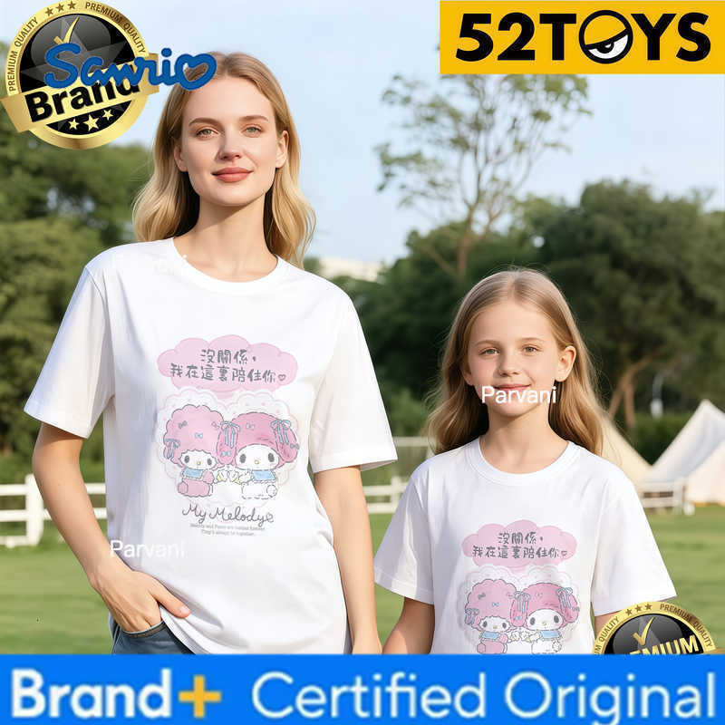Sanrio 2026 Autumn-Winter Trending My Melody Heart Hug Print 100 Cotton Parent-Child T-Shirts High Quality Loose Casual Breathable H260302