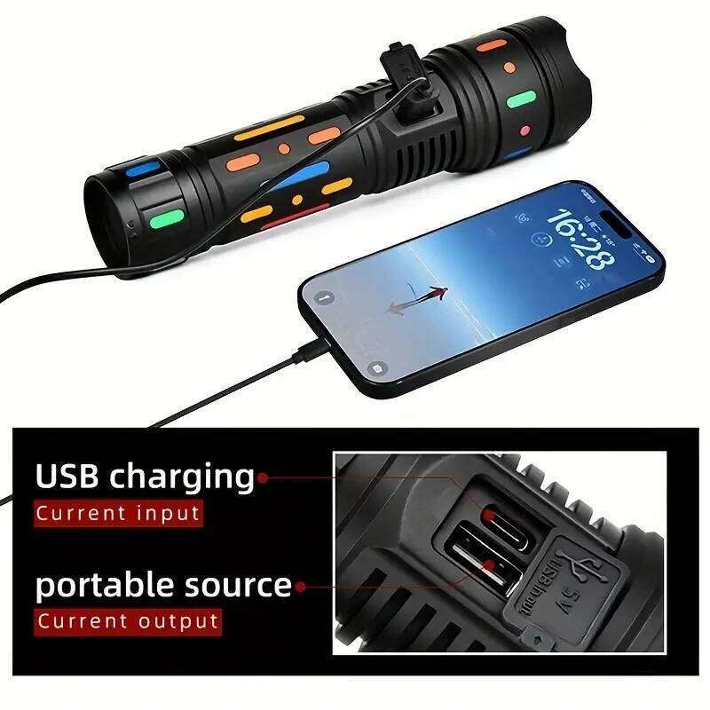 10000Mah LEDTactical Flashlight with Fluorescent Absorbing Film, Type-C Rechargeable, Waterproof & Telescopic Zoom Camping Torch Z260301