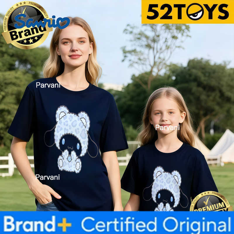 Sanrio 2026 Autumn-Winter Trending Cinnamoroll Blue Leopard Print 100 Cotton Parent-Child T-Shirts High Quality Loose Casual Fashion H260302