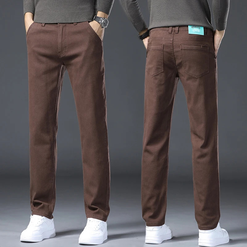Classic Style 3 Colors Autumn Mens Slim Brown Jeans High Quality Business Casual Stretch Denim Pants Male Trousers 260228