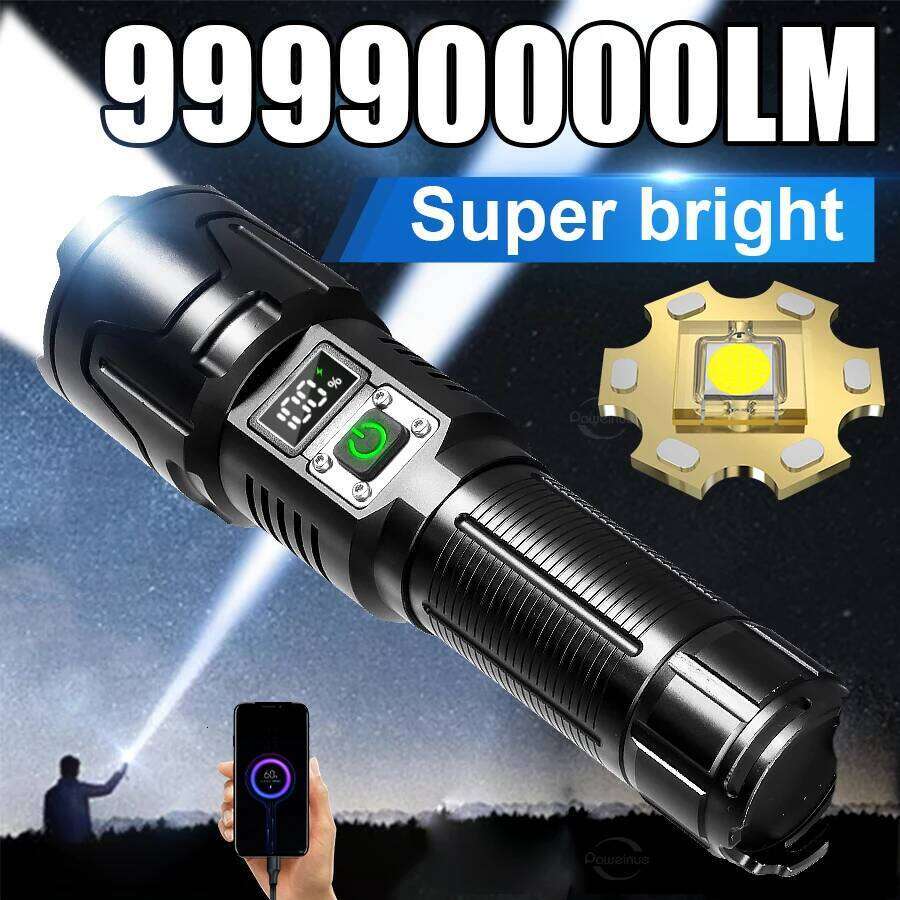9990000000LM Most Powerful LED Flashlights Ultra Bright Long Range 5000M Torch Light Big Aperture USB Rechargeable Portable Lamp Z260301
