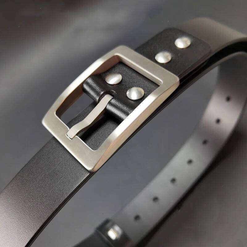 Solid Belt Buckle 3.8 X125 Cm with Real Black Leather Strap And 4pcs Pure Titanium Screws for Men's Fashion Accessory S260228