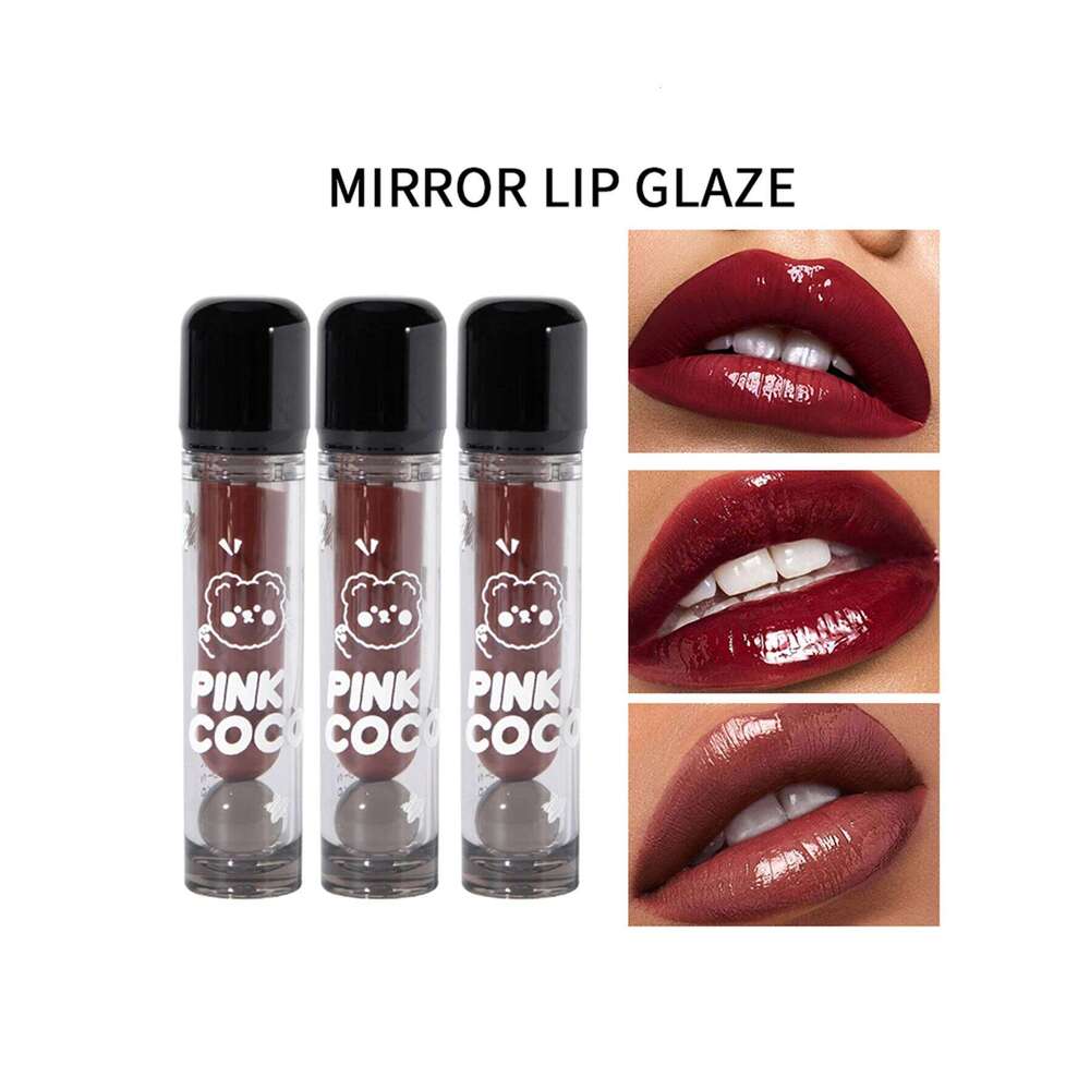 PINKCOCO Bear Doodle Mirror Glaze Long-Lasting Shiny Lip Gloss, -Friendly, Skin-Brightening Nude Lipstick H260302