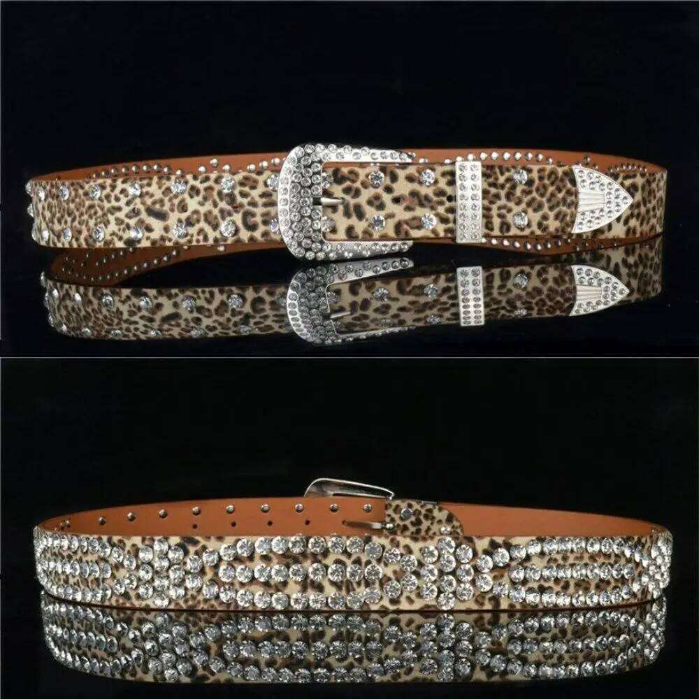 Women Adjustable Studded Rhinestone Belt Waistband Bling Crystal PU Leather S260228