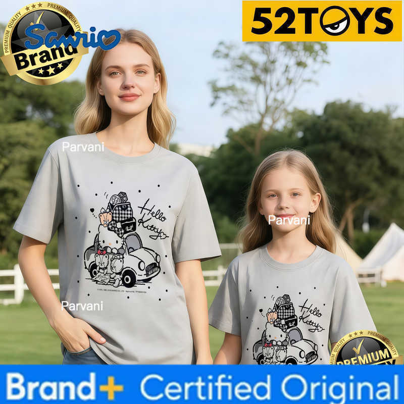 Sanrio 2026 Autumn-Winter Trending Hello Kitty Road Trip Print 100 Cotton Parent-Child T-Shirts High Quality Loose Casual Fashion H260302
