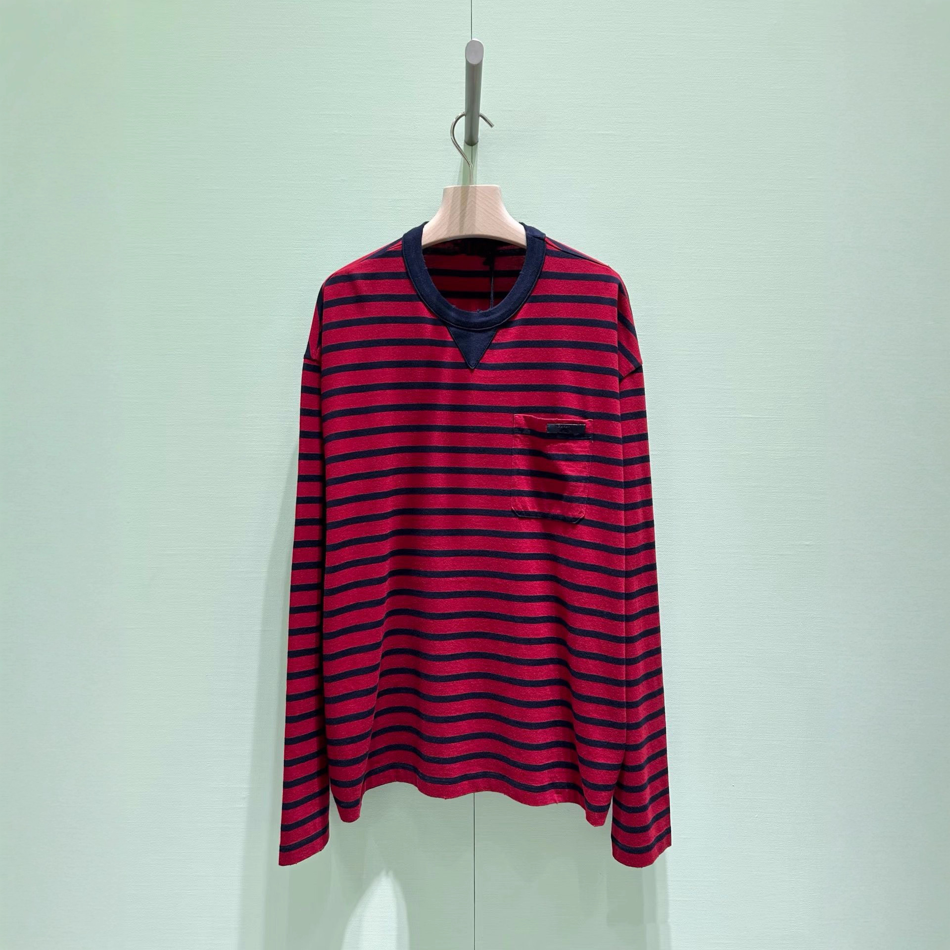 Pra long sleeve shirts High-quality triangular 25ss new stripe T-shirt retro loose fit oversized tee shirts long sleeves trendy brand for both men women