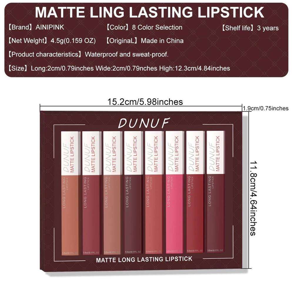 Gloss Lipstick Lip Stain Set, Waterproof Matte Non-sticky Non-transfer Long-Lasting Moisturizing, Nude, Y2K Makeup Christmas H260302