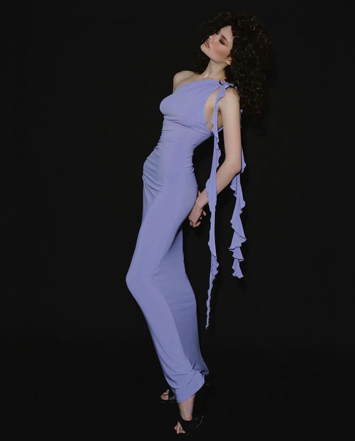 Designer women sexy one shoulder diagonal tie backless dress summer purple long backless robe elegant and fashionable party dinner long dress