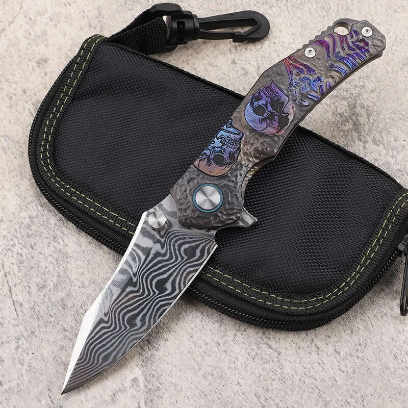 High Quality A2617 Flipper Folding Knife VG10 Damascus Steel Vacuum Heat Treatment Blade CNC Titanium Alloy Handle Ball Bearing Outdoor EDC Pocket Kni
