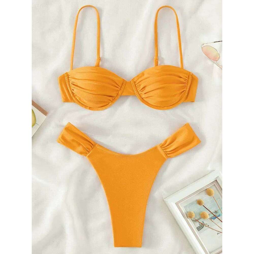Sexy Wrinkled Underwired Brazilian Female Swimsuit Women Swimwear Two-pieces Bikini Set Triangle Bathing Suit Swim Lady Z260301