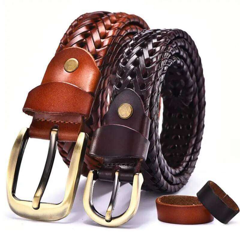 women Braided Men's Woven Belt Luxury Genuine Leather Cow Straps Hand Knitted Designer Men For Jeans Girdle Male belts S260228