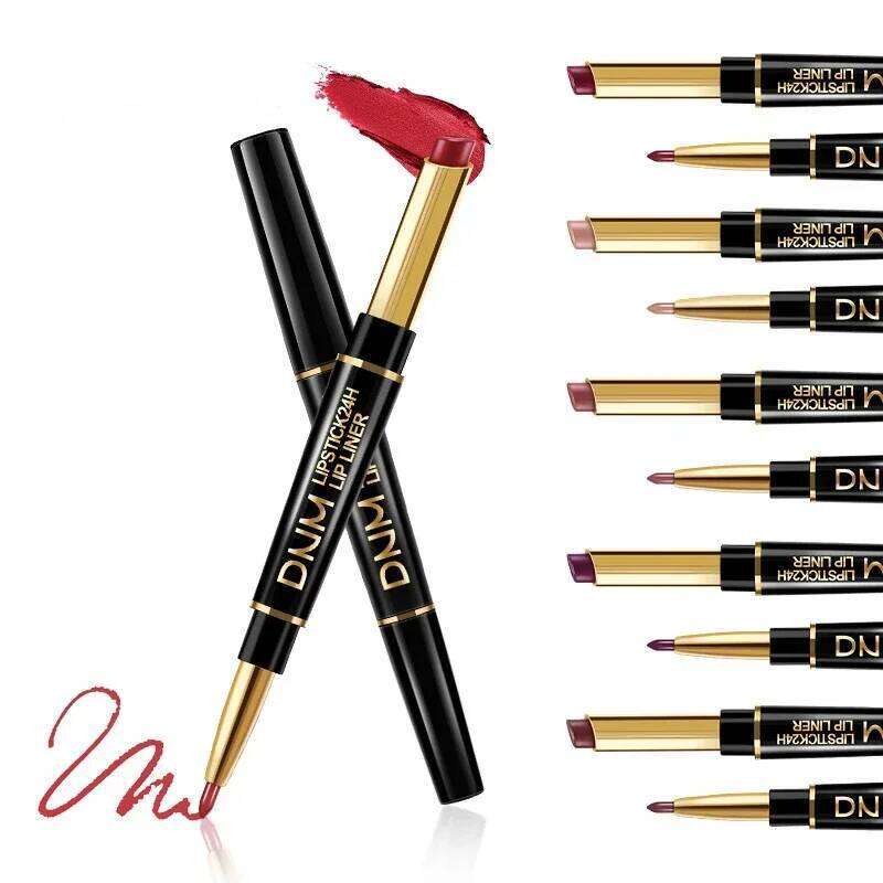 2 In 1 Matte Lipstick Double Ended Liner Pen Red Nude Long Lasting Waterproof Lady Charming Lip Pencil Makeup Tools H260302