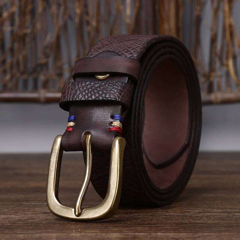 3.8CM Solid Copper Pin Buckle Serpentine Cowskin Male Snakeskin Grain Belt Fashion Genuine Leather Jeans Belts S260228