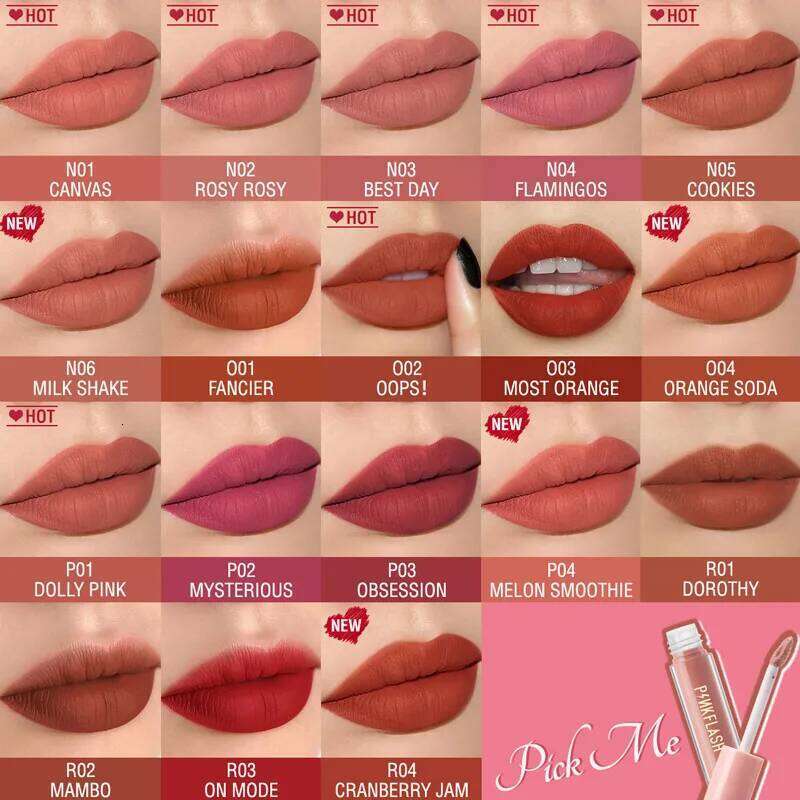 PINKFLASH Wholesale Matte Lipstick Soft Red Nude Pink Melting Cream Waterproof Makeup Lipgloss Not Fade Mud Lip Tint H260302
