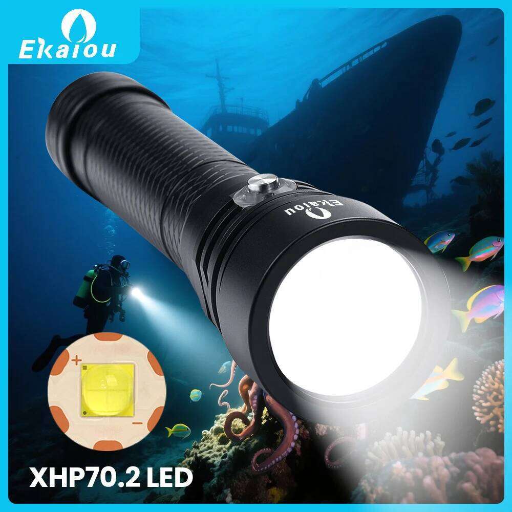 Ekaiou New Professional High Power Spearfishing Hunting XHP70.2 6000 Lumens LED Diving Flashlight 26650 Underwater Dive Light Z260301