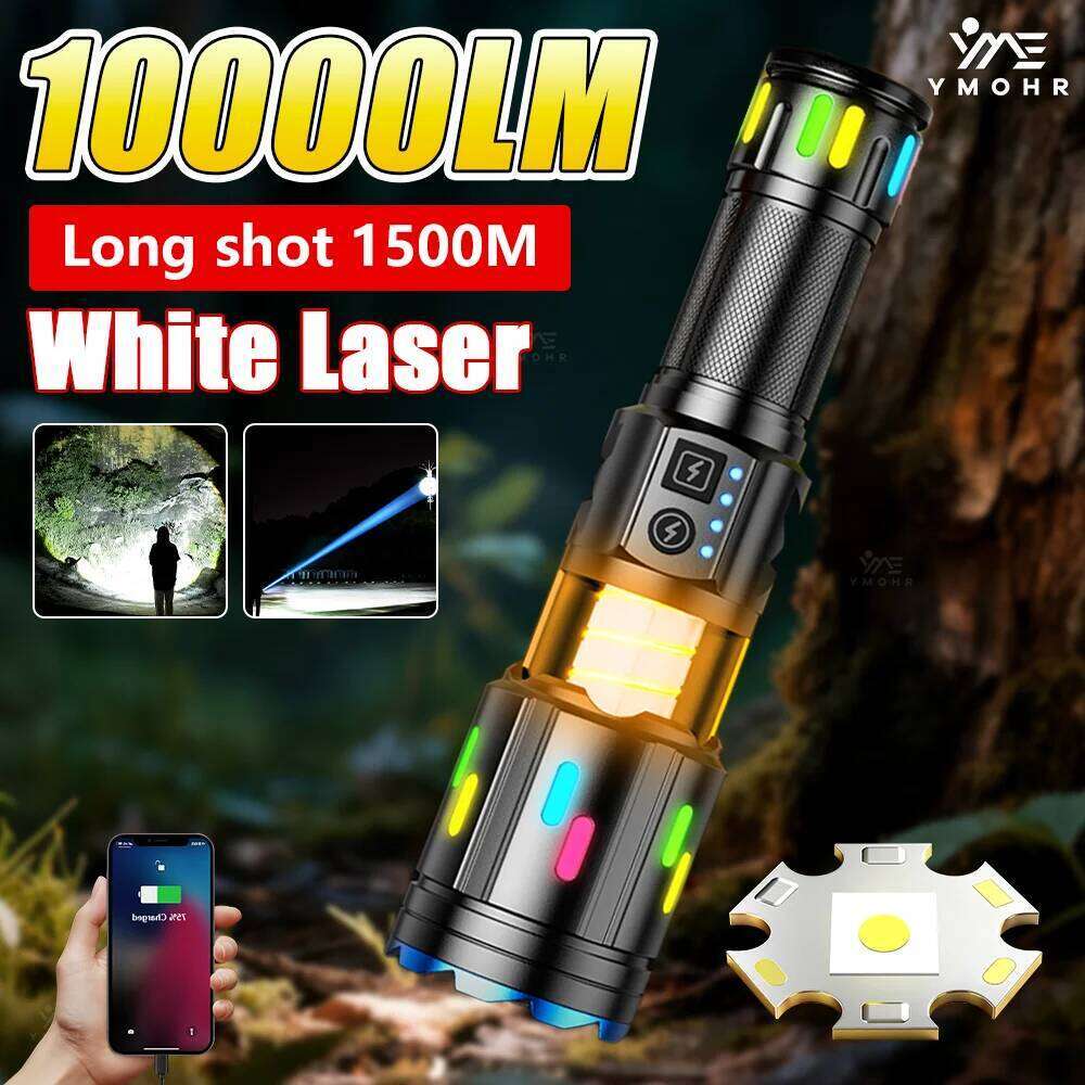Dual Flashlights High White Laser Rechargeable LED Flashlight Tactical Torch Power Bank Outdoor Camping Hiking Light Z260301