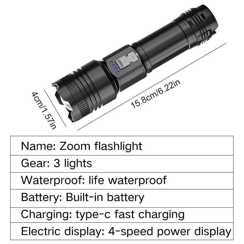 Strong ultra bright flashlight with adjustable zoom multiple levels of focus, floodlight, and long-range lase Z260301