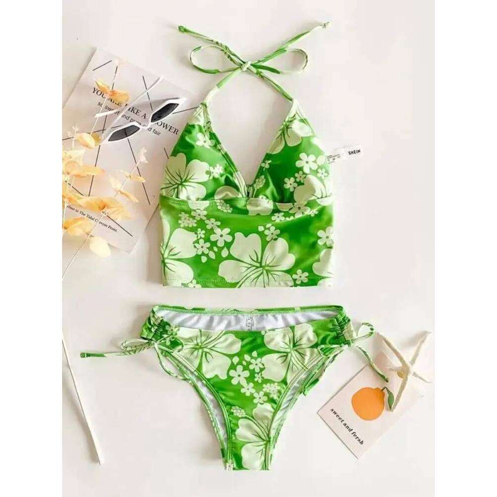 Cikini-Women's Floral Print Halter Bikini Set, Two-Piece Swimsuit, Sexy Swimwear, Beach Bathing Suit, Summer Z260301