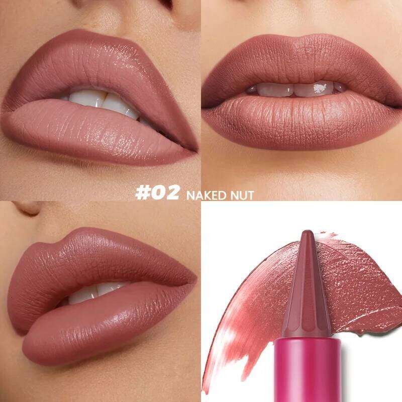 Pudaier Matte Velvet Lipstick & Liner Set - Waterproof Long Lasting Brown Pink Double Ended Lip Makeup Kit, Smudge Proof H260302