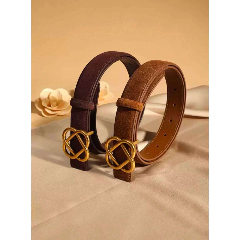 Fashion Women's Suede Casual Leather Jeans Designer Gold Buckle Elegant Waist Belt for Dress Pants Western Style S260228