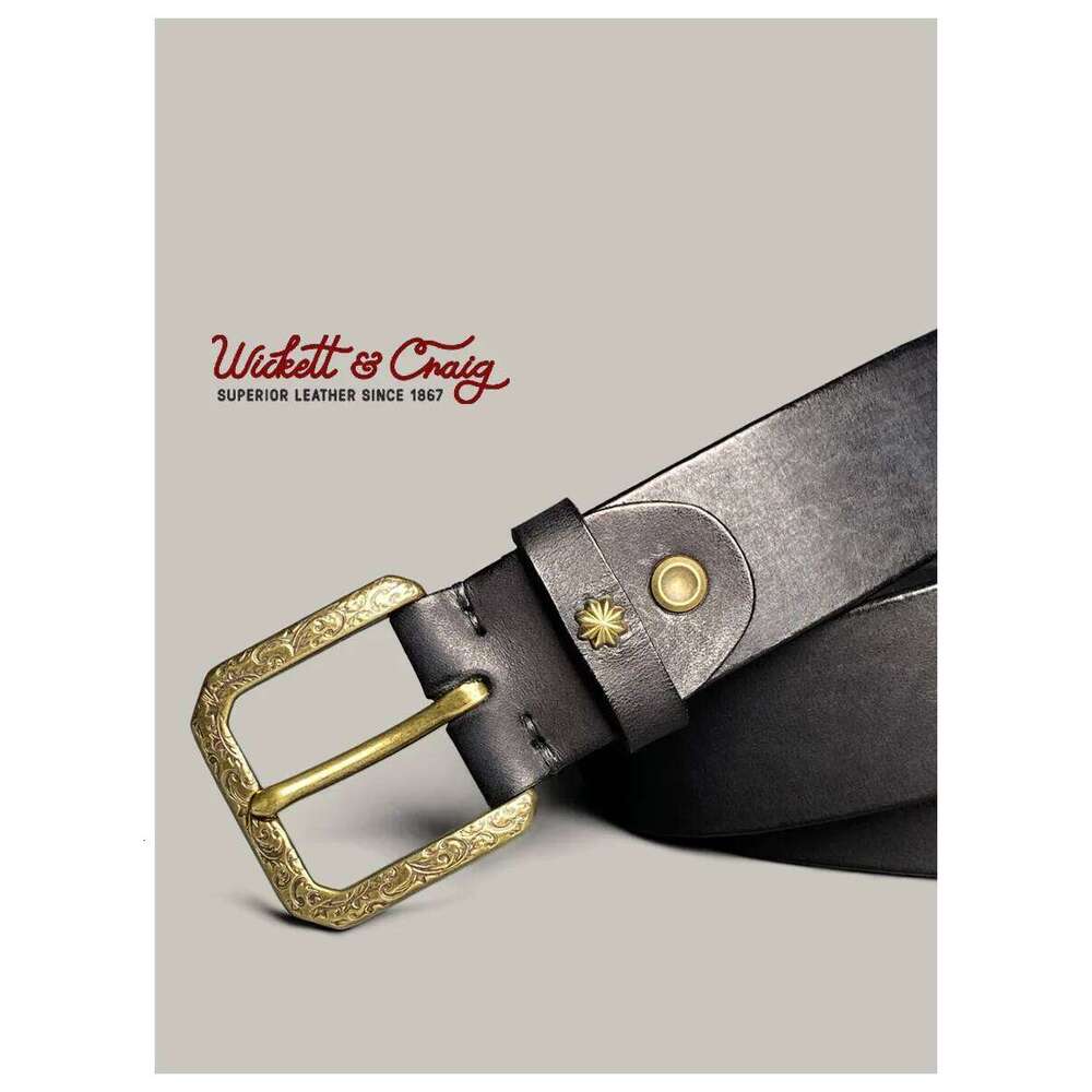 Vegetable tanned pure cowhide men's handmade casual belt, Kaji retro engraved copper buckle genuine leather jeans belt S260228