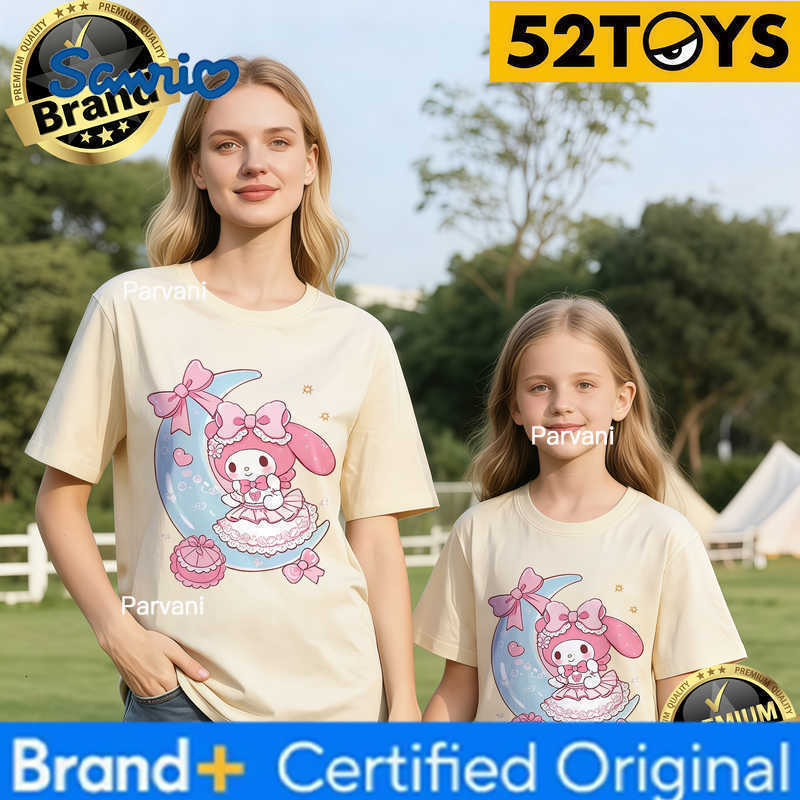 Sanrio 2026 Autumn-Winter Trending My Melody Moon Fairy Print 100 Cotton Parent-Child T-Shirts High Quality Loose Casual Breathable H260302