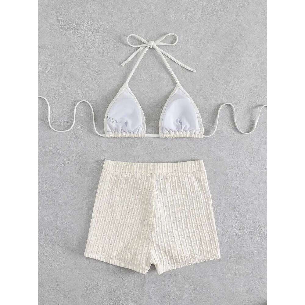 Tie Back Halter Bikinis 2025 Women High Waist Swimsuit Solid Padded Swimwear Female Bathers BathingSwimming Swim Suit Beachwear Z260301