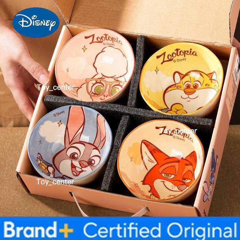 Disney Zootopia Cute Cartoon Ceramic Rice Bowl Hand Pinched Stone Pattern Anti Scald For Home Dining Gift Box Set In Stock H260302