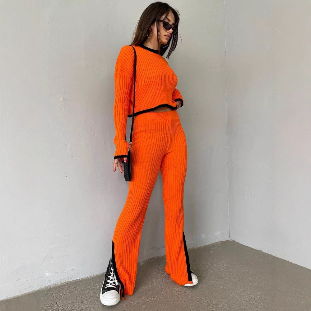 Autumn and winter new cross-border Russian long sleeved sweater set for European and American foreign trade, knitted top, long pants set for women