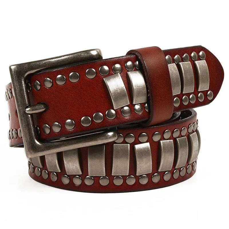 Punk Rock Geometry Pattern for Men Male Rivet Studded First Layer of Cowskin Hip Pop Decorative Belts For Jeans S260228