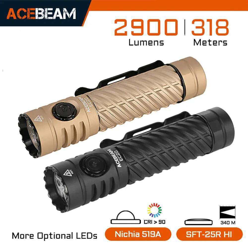 ACEBEAM EC20 EDC Flashlight 18650 USB C Rechargeable Torch 519A High CRI LED 2800 Lumens 340 Meters Multi-color Auxiliary Light Z260301