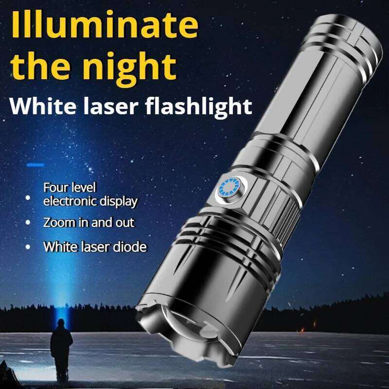 High Brightness White Laser Flashlight Aluminum Alloy Telescopic Zoom Rechargeable Torch Built-in Battery Outdoor Camping Hiking Z260301