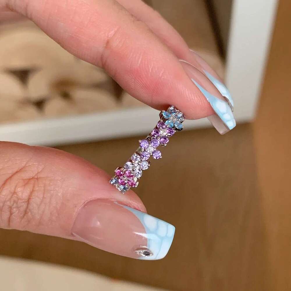 Four-Leaf Clover Fashion Luxury Ring Colorful Diamond-Studded Monet Garden Floral Jewelry Stackable Women's Ring