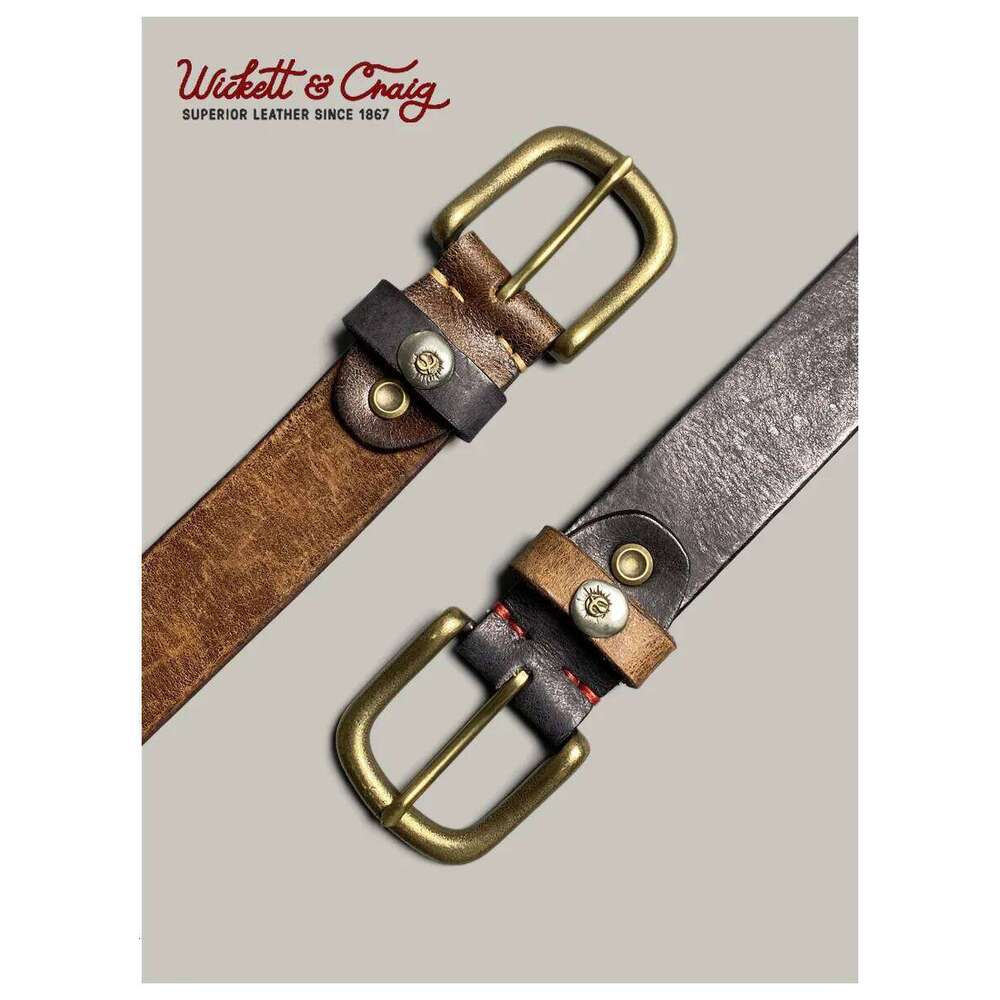 Takahashi Logo Men's Vegetable Tanned Pure Cowhide Retro Casual Belt, Niche Handmade Leather Jeans Belt S260228