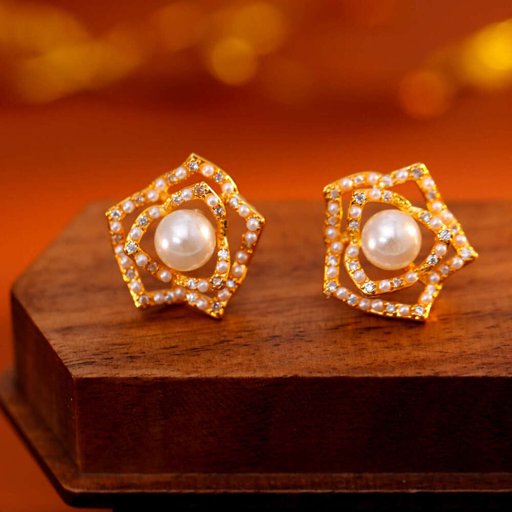 Camellia Double-wear Pearl Zirconia Stud Earrings For Women Fashionable And Elegant High-end Earrings Trendy Ear Accessories