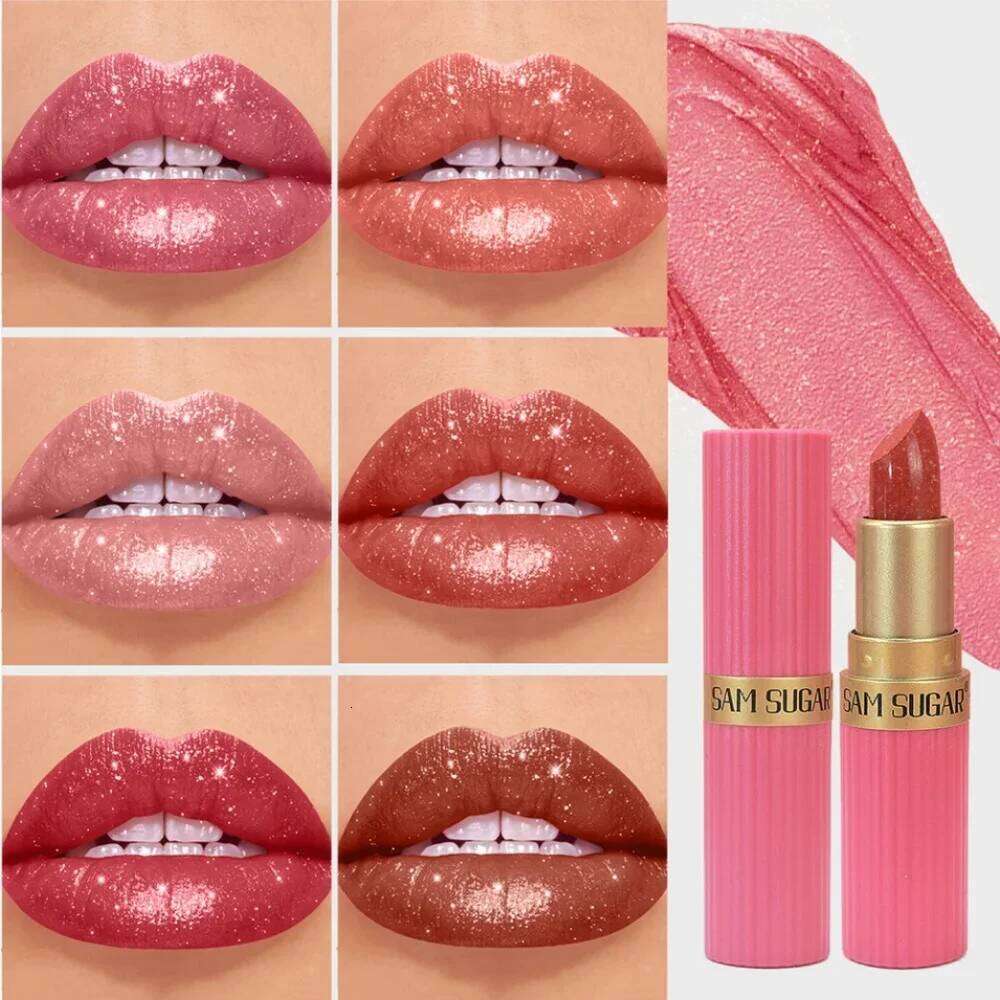 Pink Brown Metallic Glitter Lipstick - Long-Lasting Waterproof Shimmery Pearl Sparkling Lip Gloss Luxurious Makeup H260302