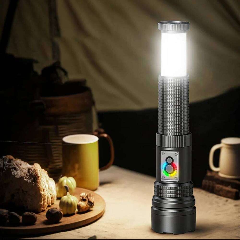 High Power Rechargeable LED Zoomable Led Flashlight With Tail Light Torch For Outdoor Camping Hiking Emergency Lamp Z260301