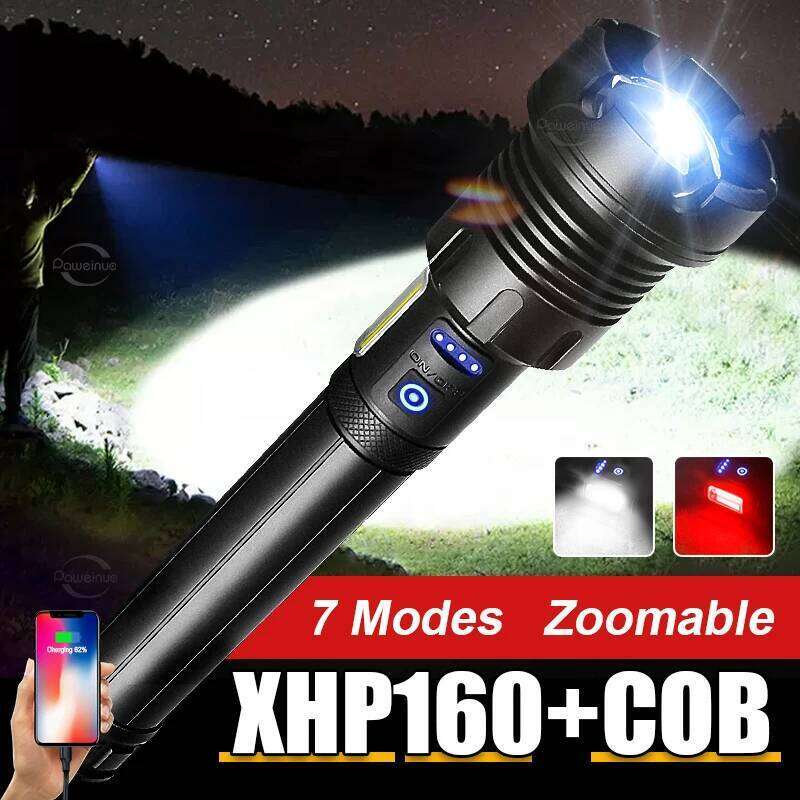Super Bright XHP160 COB Flashlight Usb Rechargeable Zoom Multi-Function torch Tactical Flash Light 18650 26650 Led Lantern Z260301