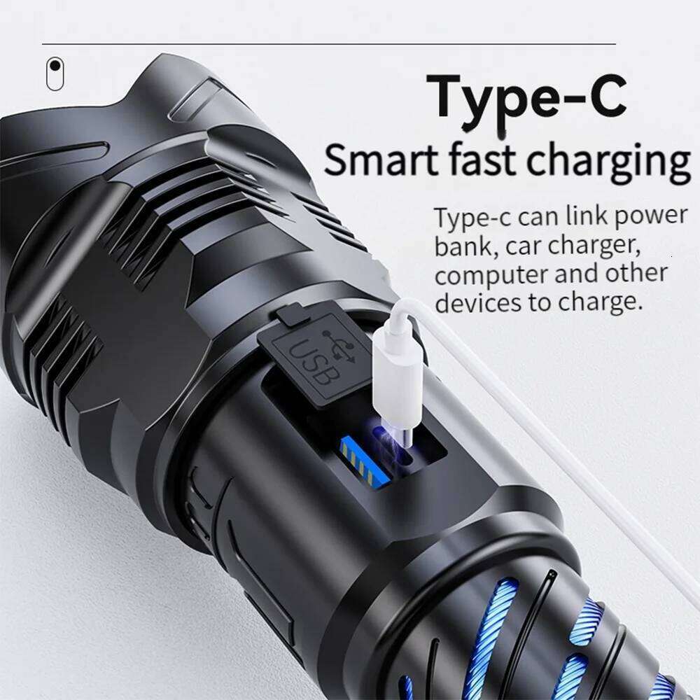 High Power LED Flashlight Long Range Zoomable Lantern USB Rechargeable Waterproof Strong Light Tactical Torch Outdoor Camping Z260301