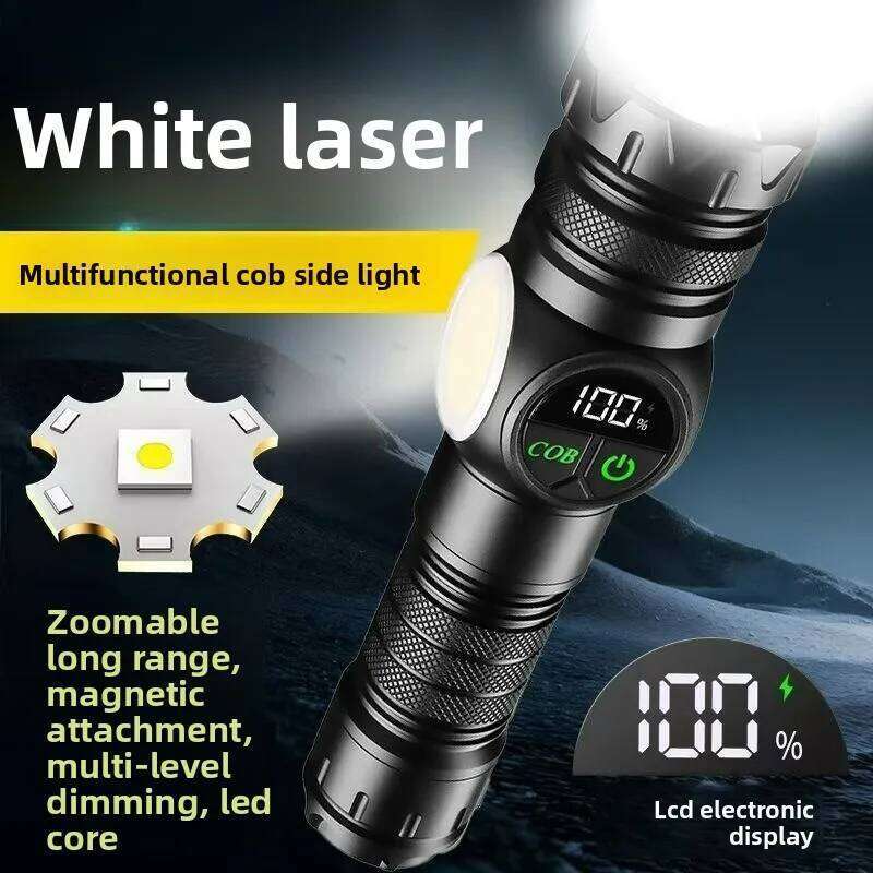 White Laser Focused Zoom Flashlight with Magnetic Design, Super Bright, Long-range, Portable, Durable, Emergency Searchlight Z260301